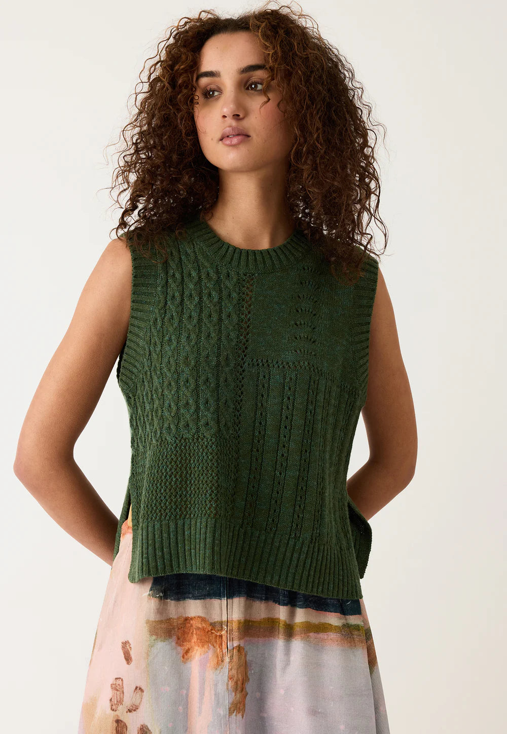 Nancybird Billie Cable Vest - Cypress Green