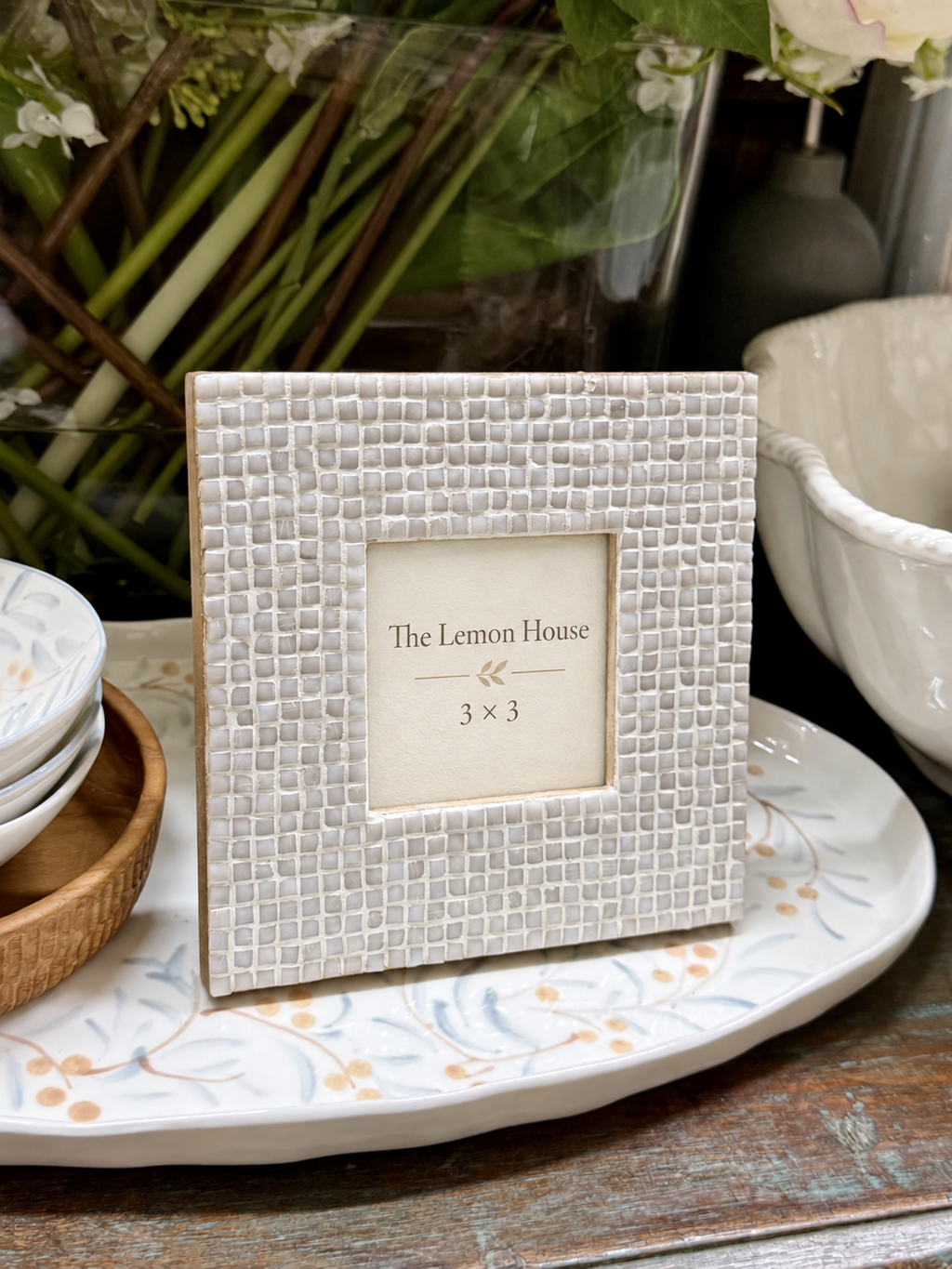 Cambria White Photo Frame 3 x 3 angled view – The Lemon House