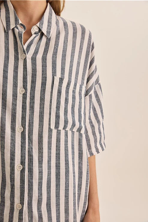 Gingerlilly Evie Linen Short Set - Navy Stripe