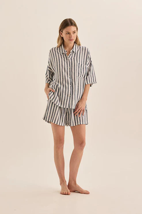 Gingerlilly Evie Linen Short Set - Navy Stripe