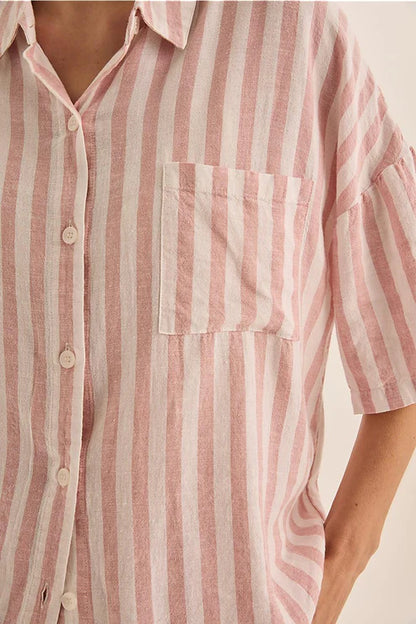 Gingerlilly Evie Linen Short Set - Pink Stripe