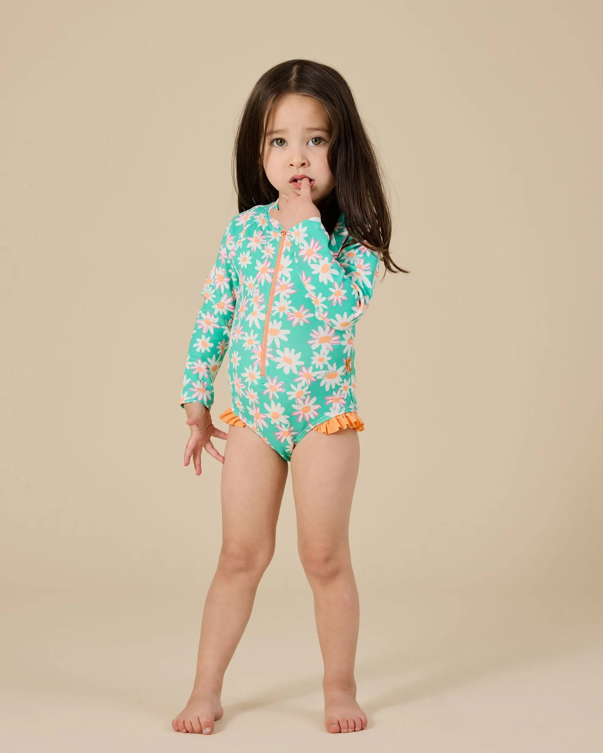 Goldie+Ace Daisy Patch Long Sleeve Swimsuit Frill