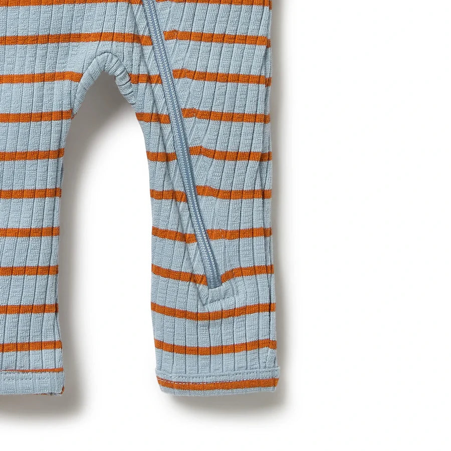 Wilson & Frenchy Organic Stripe Rib Zipsuit | Blue & Rust