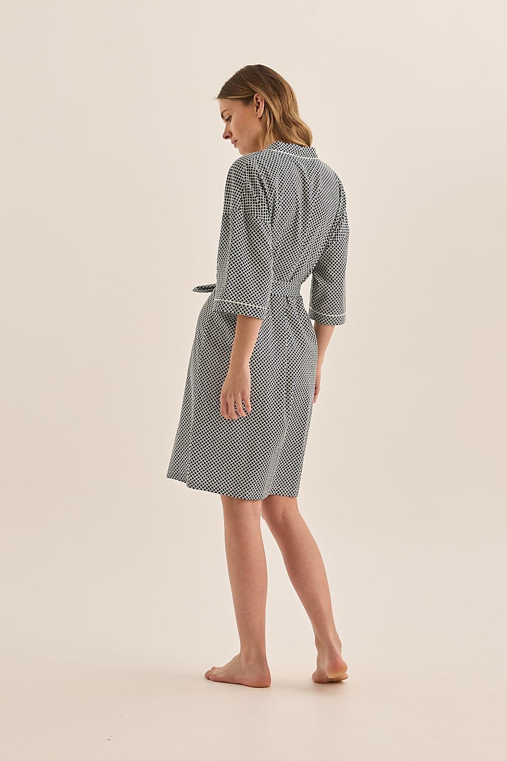 Gingerlilly Indigo Navy Diamond Cotton Robe