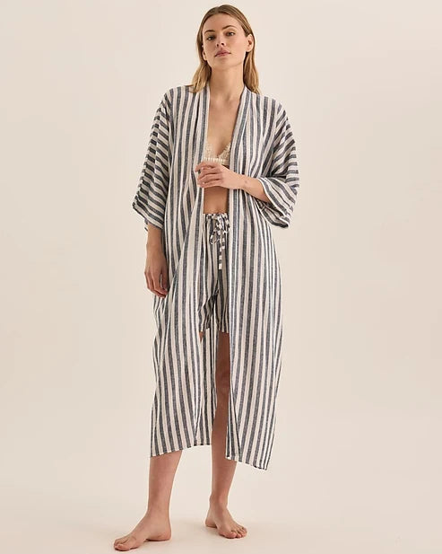 Gingerlilly Sunny Navy Stripe Linen Robe