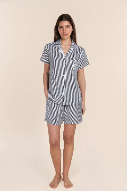Gingerlilly Camilla Cotton Short PJ Set - Navy Stripe