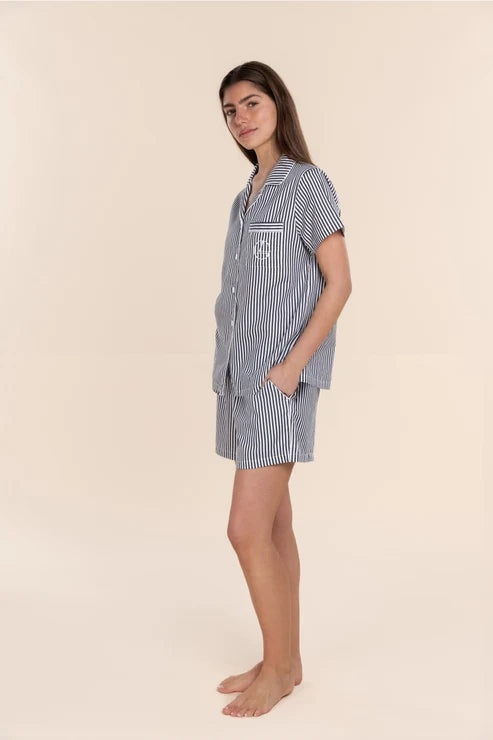 Gingerlilly Camilla Cotton Short PJ Set - Navy Stripe