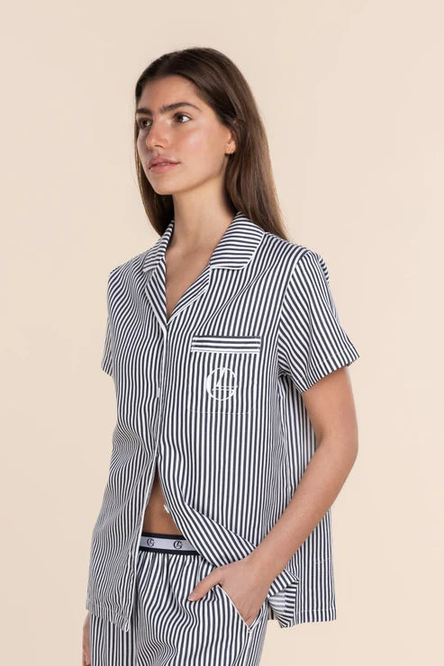 Gingerlilly Camilla Cotton Short PJ Set - Navy Stripe
