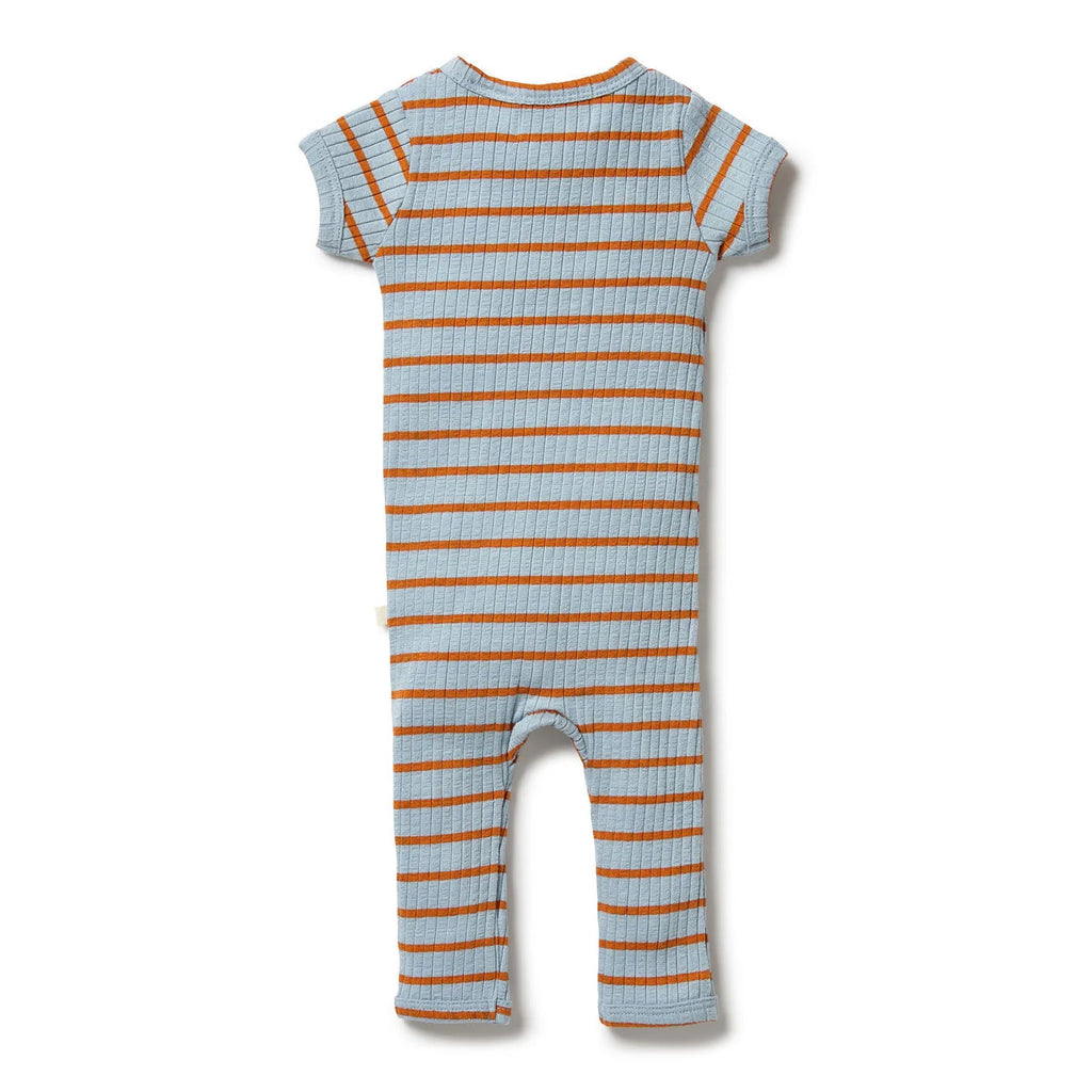 Anchor Blue Organic Stripe Rib Zipsuit